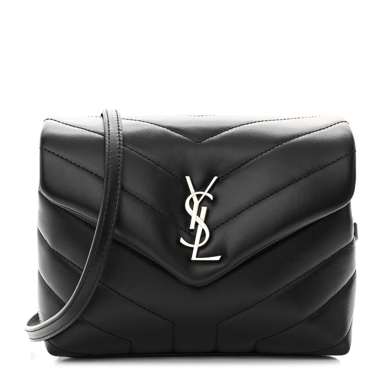 Calfskin Y Quilted Monogram Toy Loulou Crossbody Bag Black