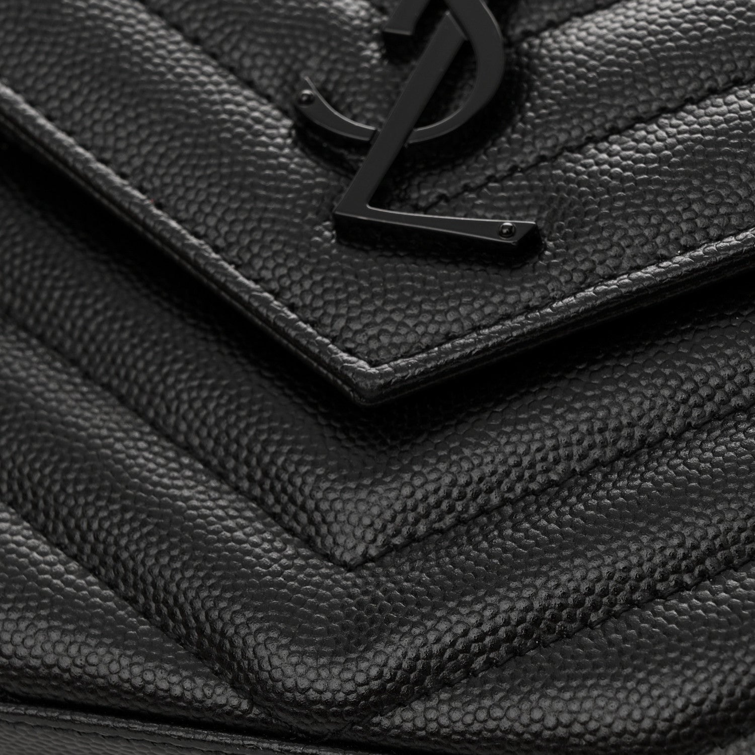 Saint Laurent Grain De Poudre Matelasse Chevron Monogram Monochrome Chain Wallet Black 13 of 14