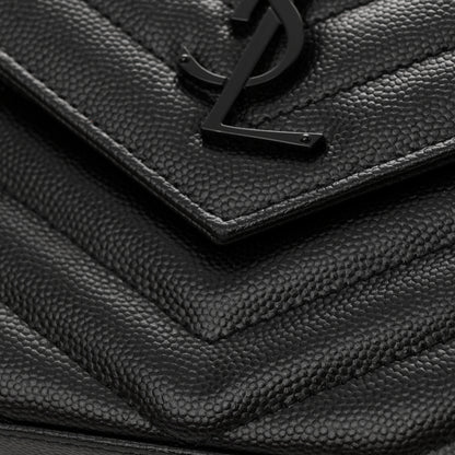 Saint Laurent Grain De Poudre Matelasse Chevron Monogram Monochrome Chain Wallet Black 13 of 14