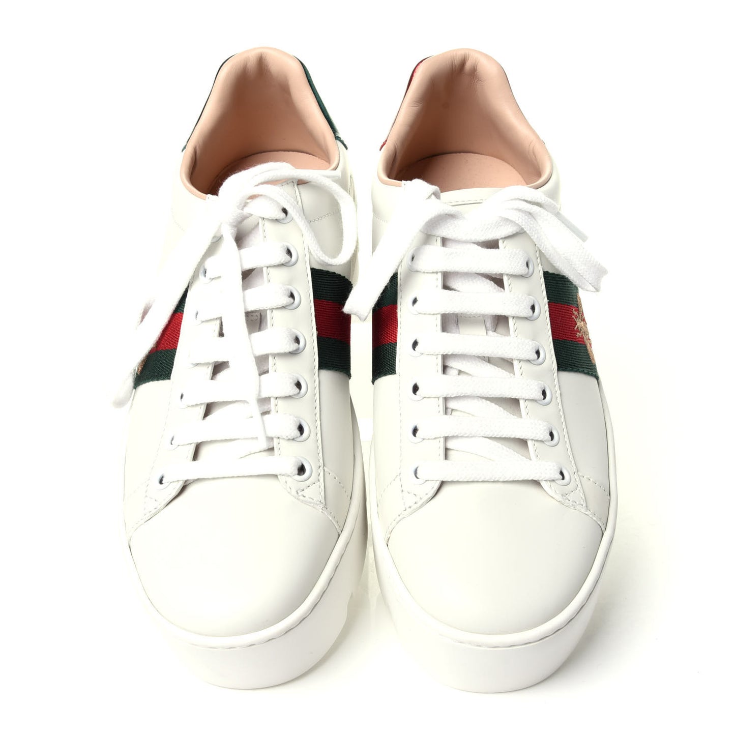 Calfskin Web Bee Embroidered Womens Ace Platform Sneakers 38 White