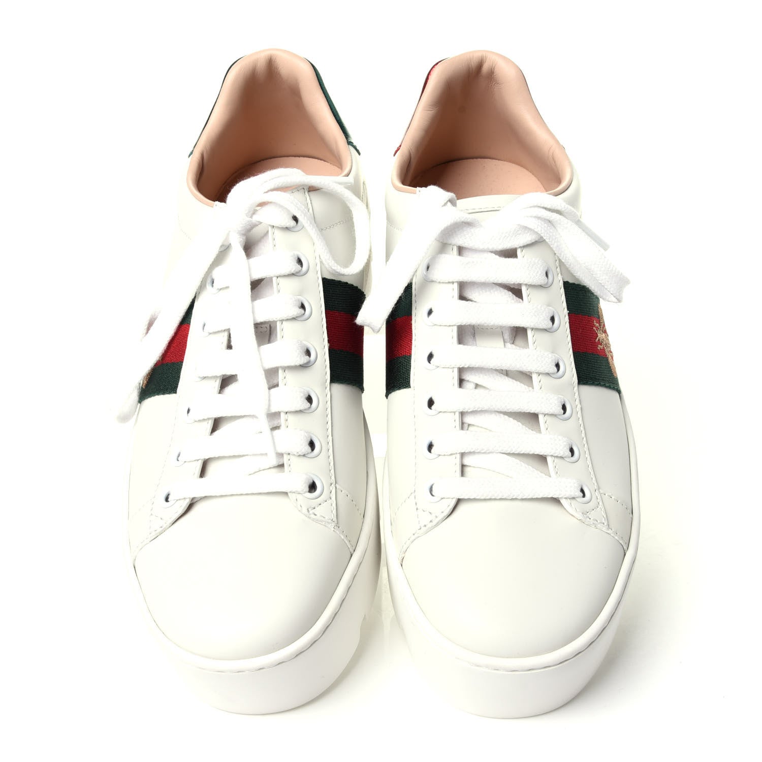 Gucci Calfskin Web Bee Embroidered Womens Ace Platform Sneakers 38 White 5 of 10