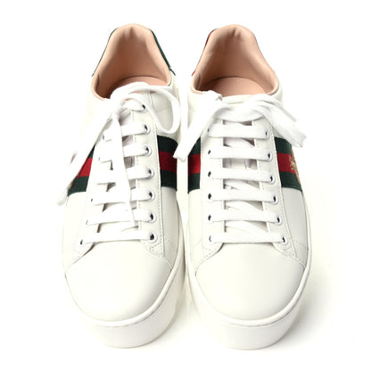 Gucci Calfskin Web Bee Embroidered Womens Ace Platform Sneakers 38 White 5 of 10