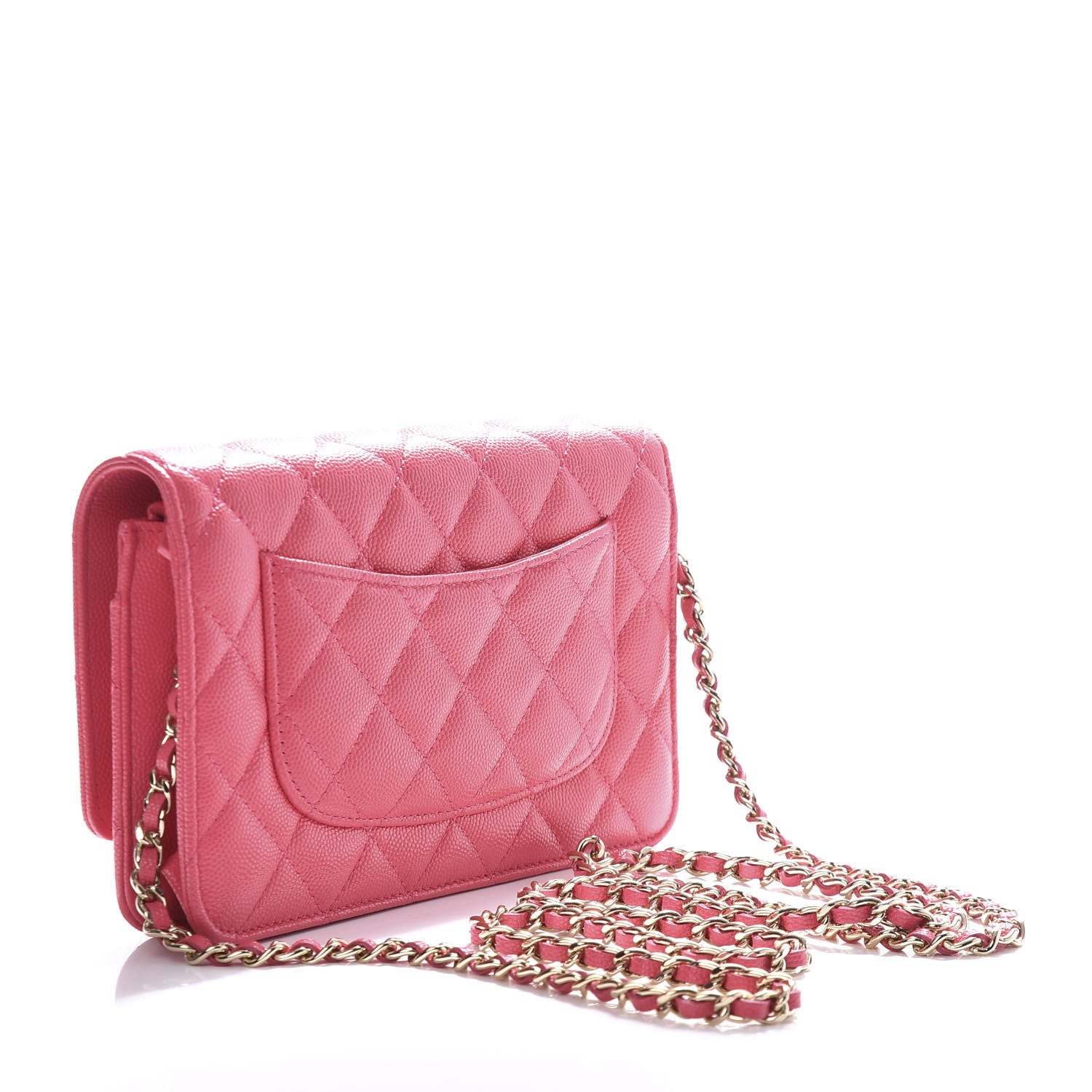 Chanel Caviar Quilted French New Wave Chain CC Wallet On Chain WOC Pink 3 of 12