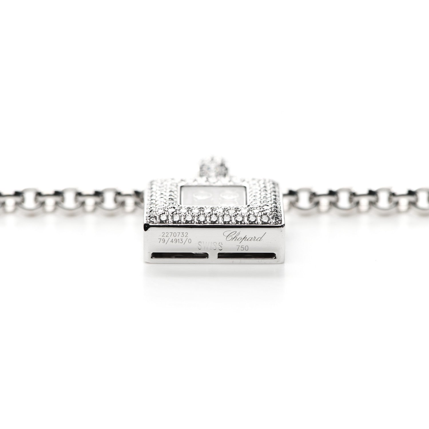 Chopard 18K White Gold Diamond Happy Diamonds Square Pendant Necklace 4 of 4