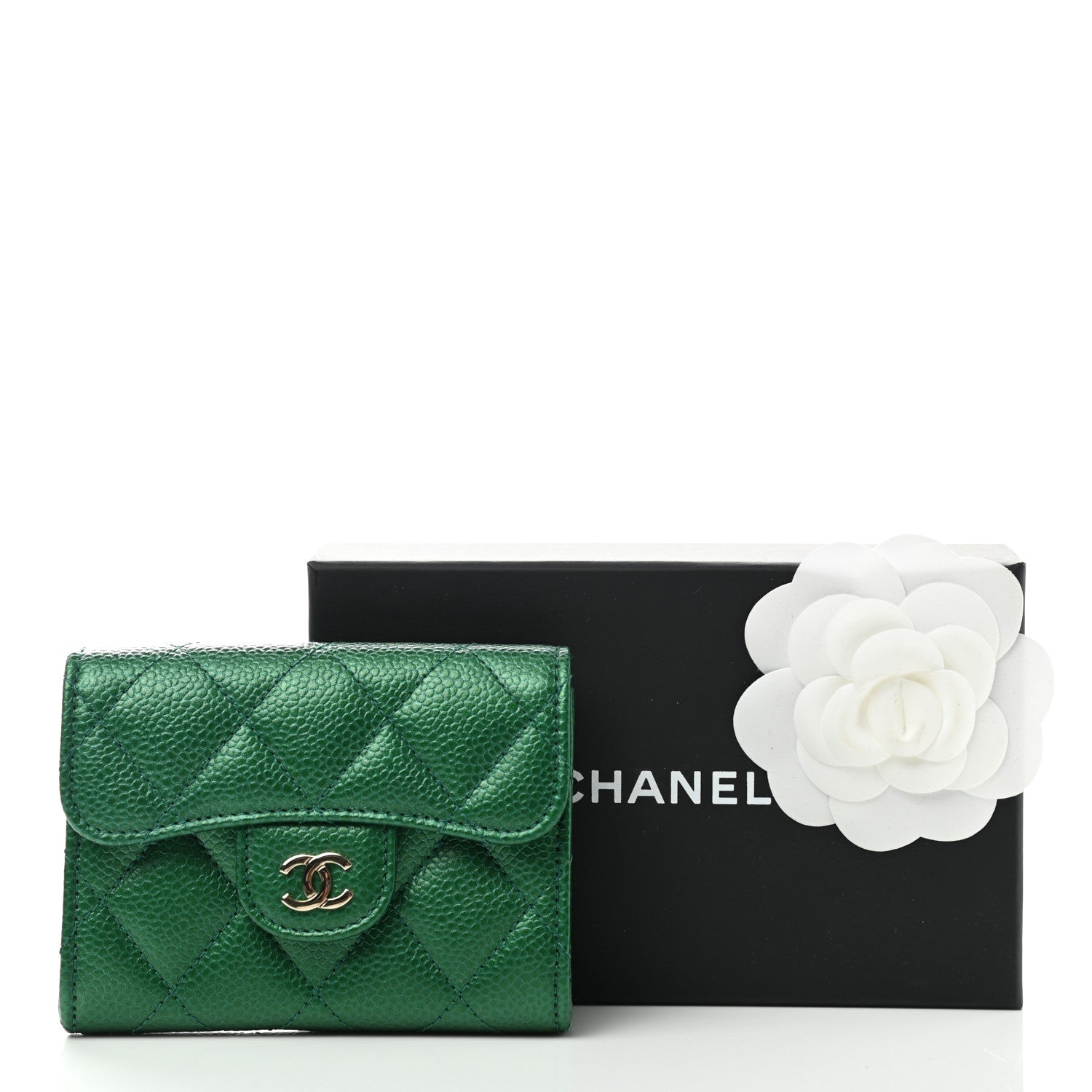 Chanel Metallic Caviar Quilted Card Holder Wallet Green 9 of 9