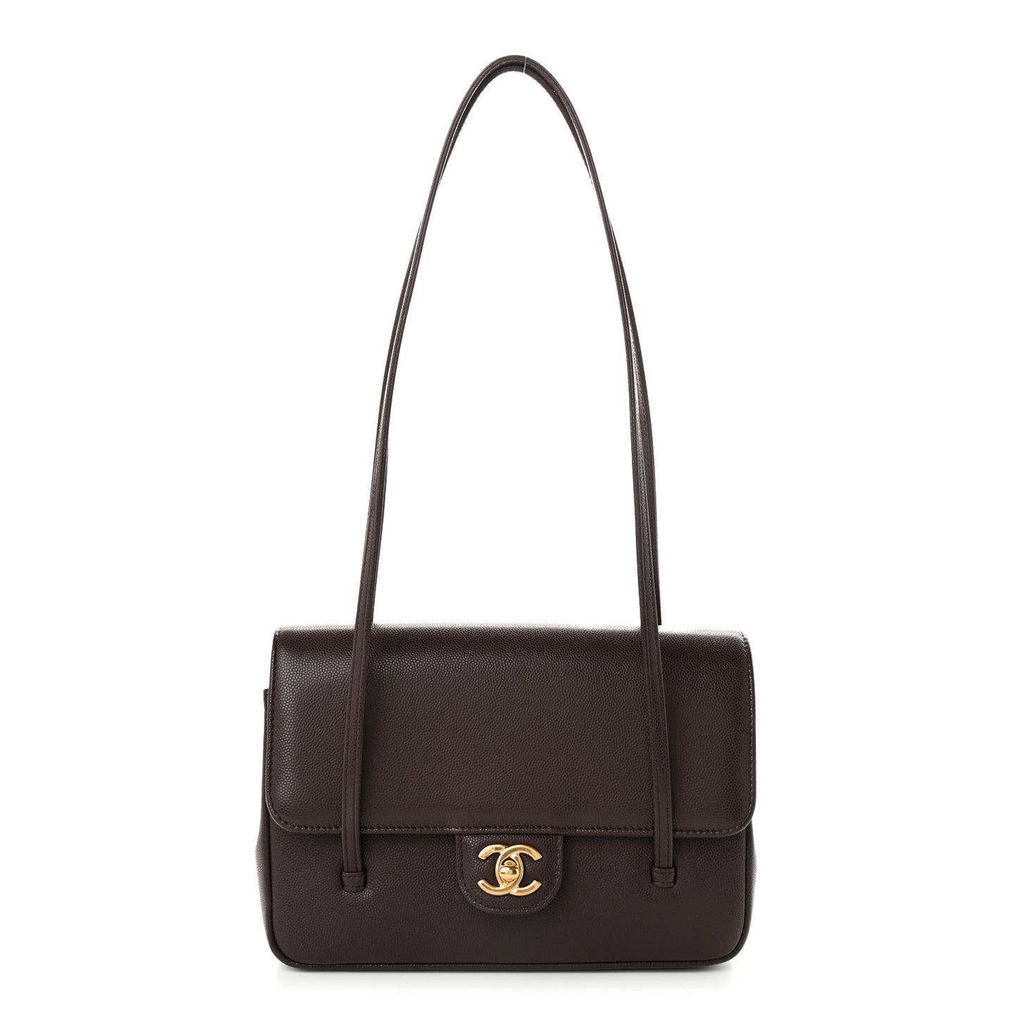 Shiny Caviar Preppy Coco Small Flap Dark Brown