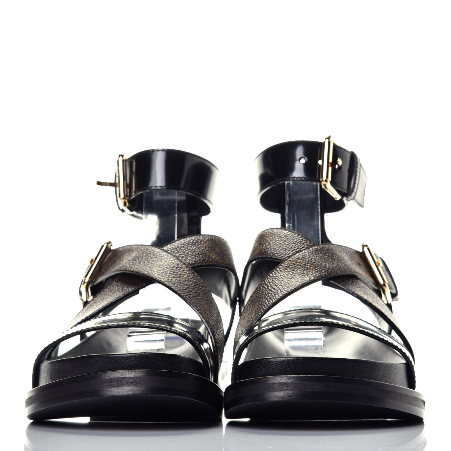 Louis Vuitton Calfskin Monogram Crossroad Comfort Sandals 37 Black 2 of 8