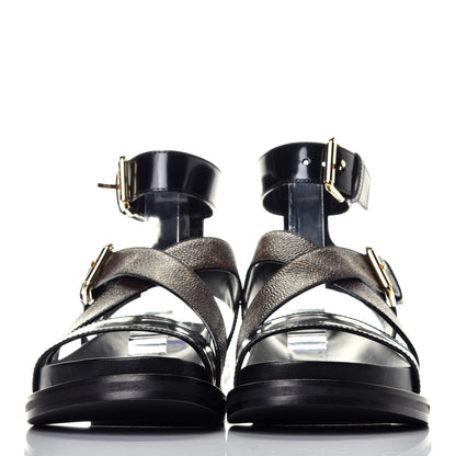 Louis Vuitton Calfskin Monogram Crossroad Comfort Sandals 37 Black 2 of 8