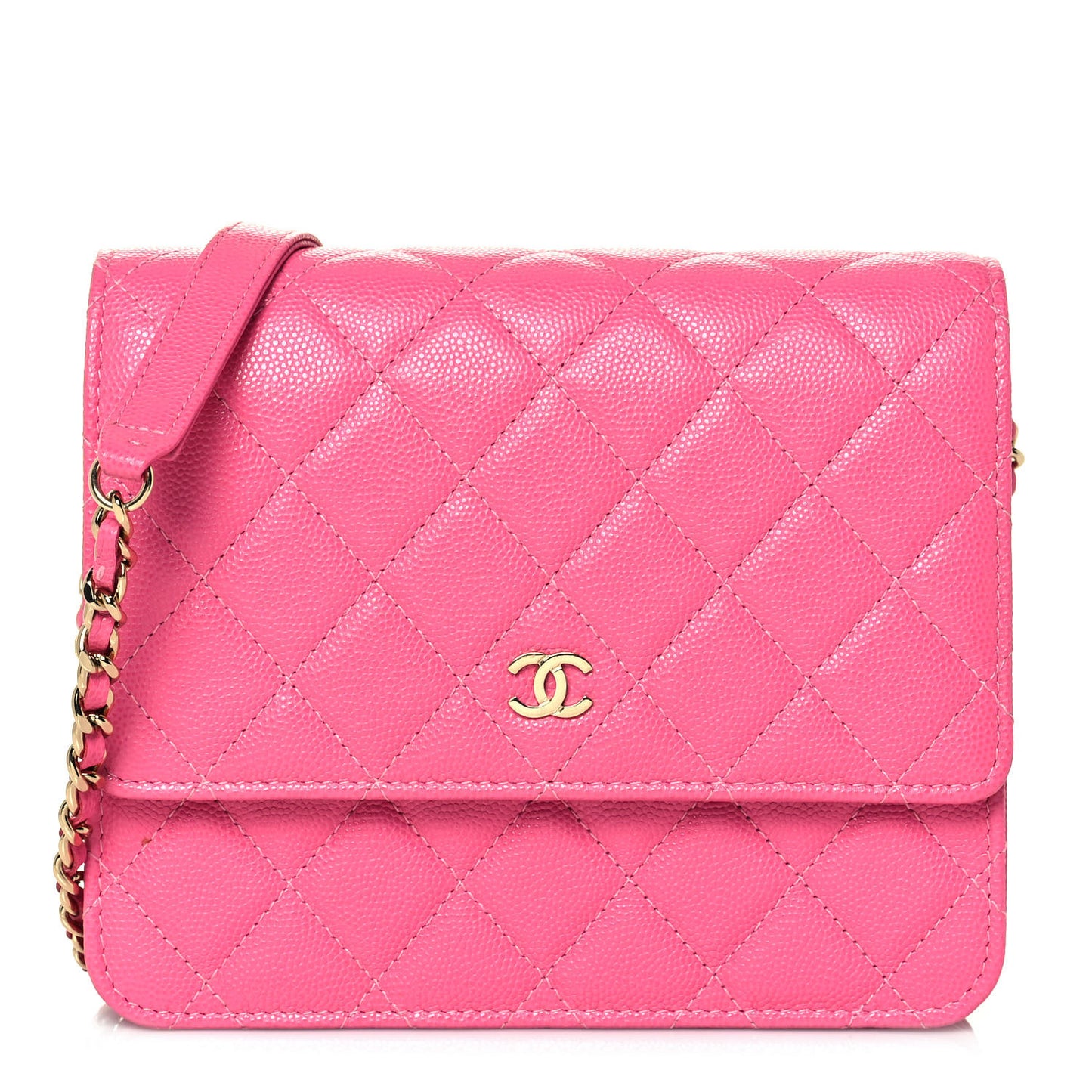 Caviar Quilted Square Wallet On Chain WOC Pink