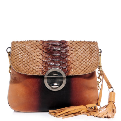 Prada Vitello Python Pushlock Flap Shoulder Bag Deserto 1 of 8