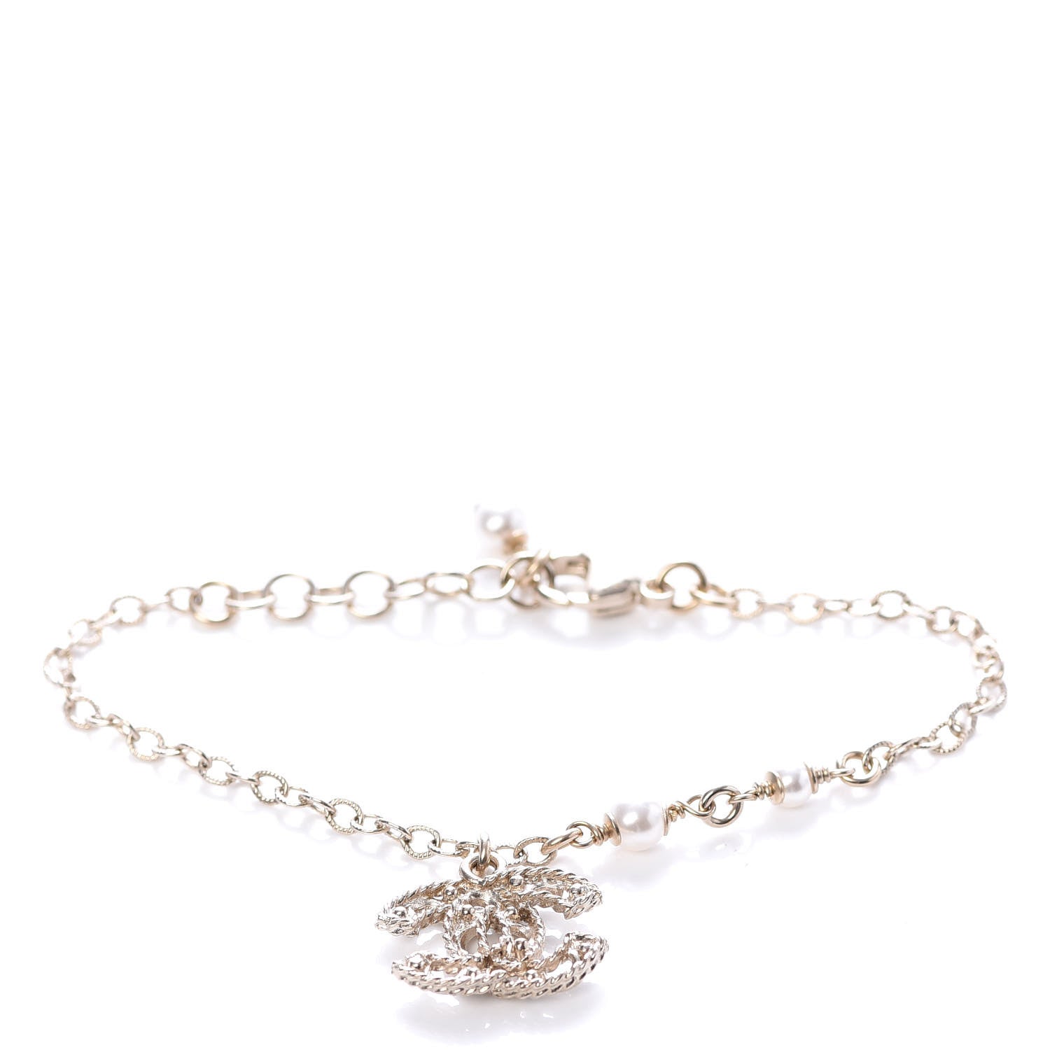 Chanel Pearl Crystal CC Bracelet Light Gold 3 of 5
