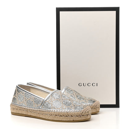 Gucci Lame Nappa GG Monogram Espadrilles 35 Silver Beige 9 of 9
