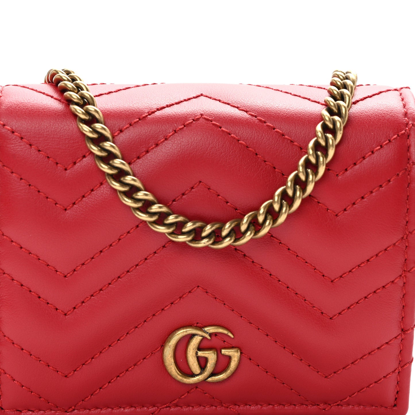 Calfskin Matelasse Mini GG Marmont Wallet On Chain Hibiscus Red