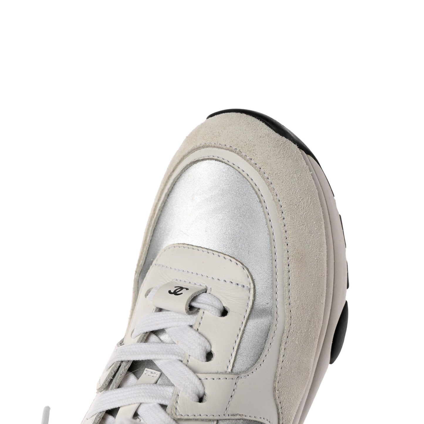 Calfskin Fabric Sneakers 37 White Silver Fluo Pink
