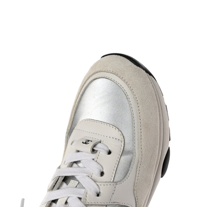 Chanel Calfskin Fabric Sneakers 37 White Silver Fluo Pink 13 of 14