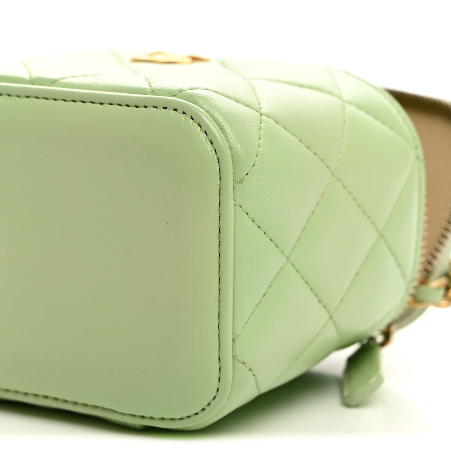 Lambskin Quilted Pearl Crush Mini Vanity Case With Chain Light Green