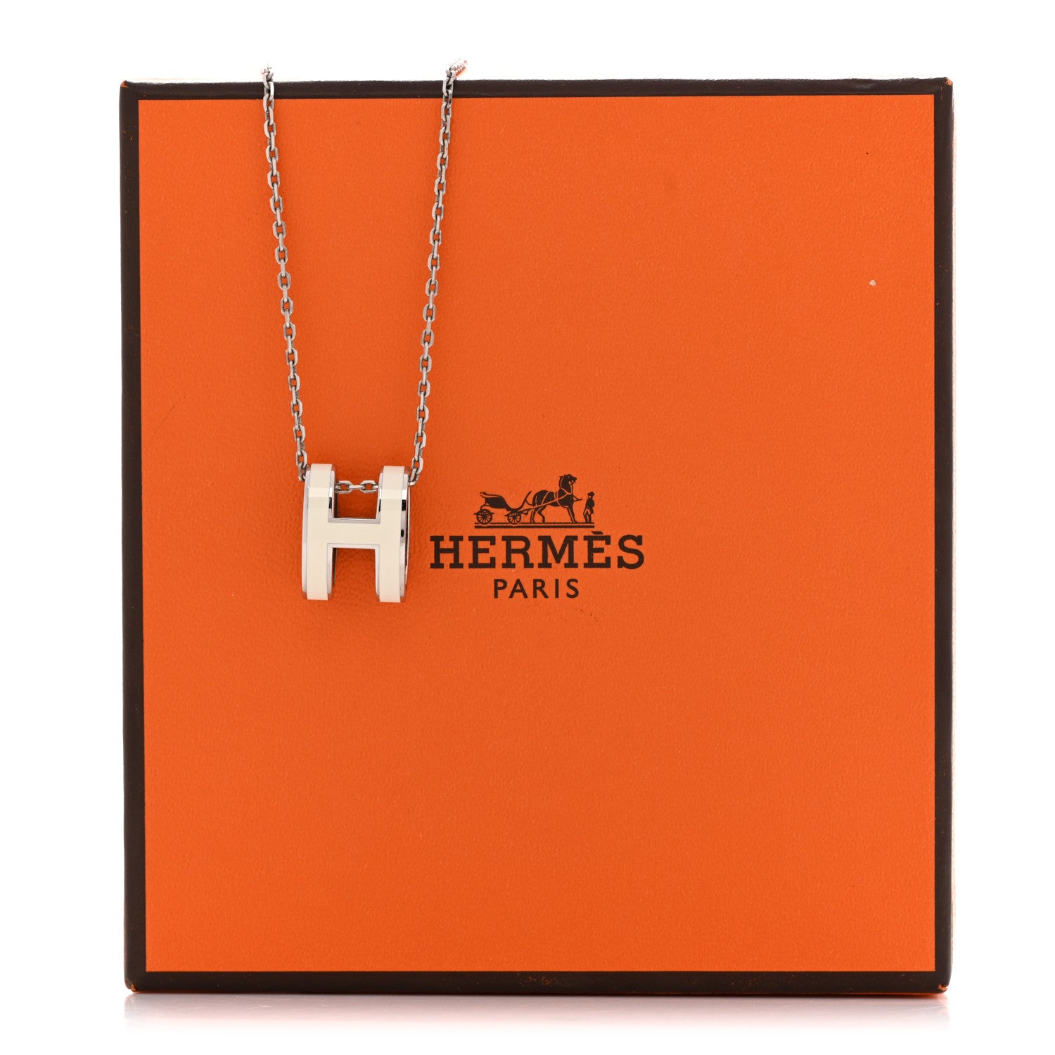 Hermes Lacquered Palladium Pop H Pendant Necklace White 6 of 6