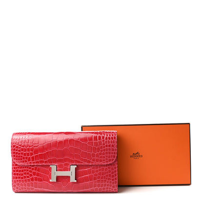 Hermes Shiny Alligator Constance Long Wallet To Go Rose Extreme 10 of 10