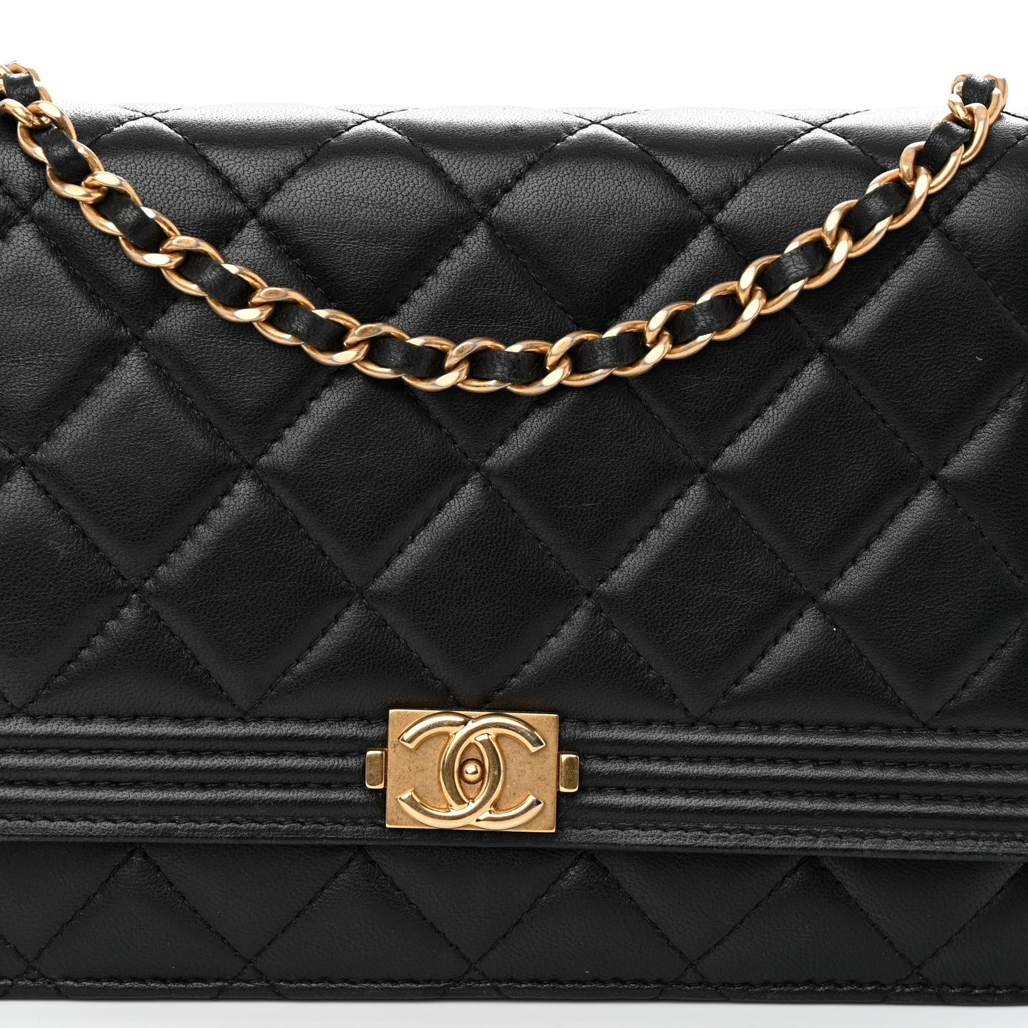 Chanel Lambskin Quilted Boy Wallet On Chain WOC Black 8 of 10