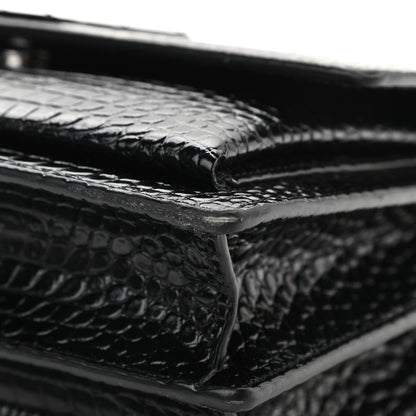 Saint Laurent Calfskin Crocodile Embossed Medium Monochrome Monogram Sunset Black 9 of 11