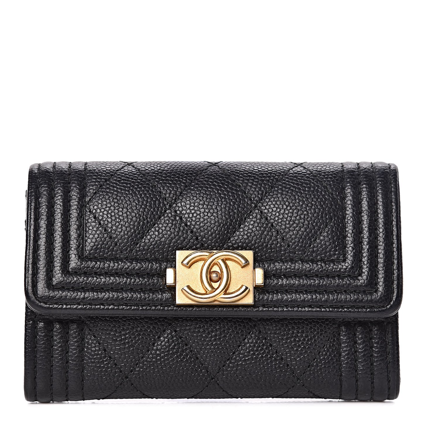 Caviar Quilted Boy Flap Card Holder Black