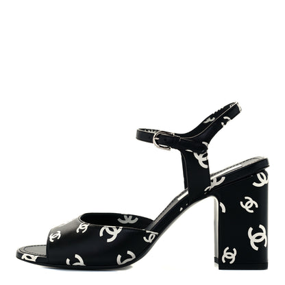 Chanel Lambskin Printed CC Sandals 40.5 Black White 1 of 10