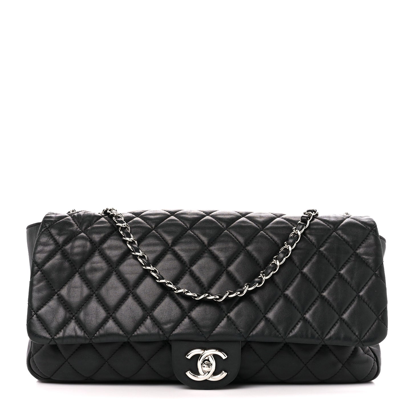 Lambskin Quilted Jumbo Coco Rain Flap Black