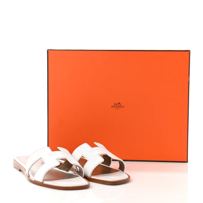 Hermes Box Calfskin Oran Sandals 37 White 9 of 9