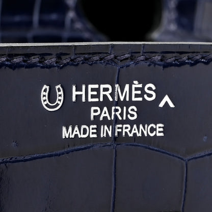 Hermes Shiny Porosus Crocodile Horseshoe Birkin 35 Bleu Electrique Black 6 of 14