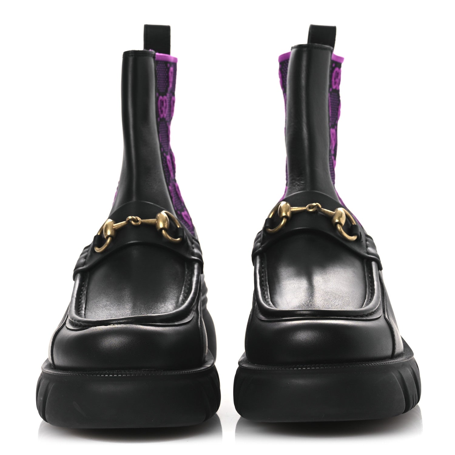 Gucci Quebec Calfskin Technical Jersey Knit GG Monogram Horsebit Ankle Boots 42 Black Fucsia 3 of 14