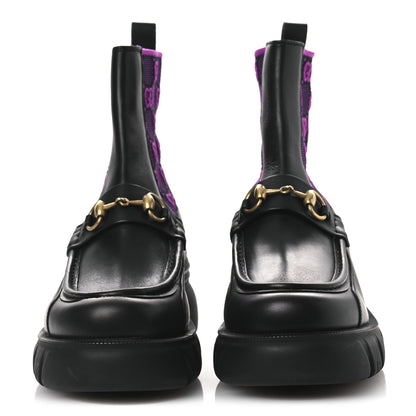 Gucci Quebec Calfskin Technical Jersey Knit GG Monogram Horsebit Ankle Boots 42 Black Fucsia 3 of 14