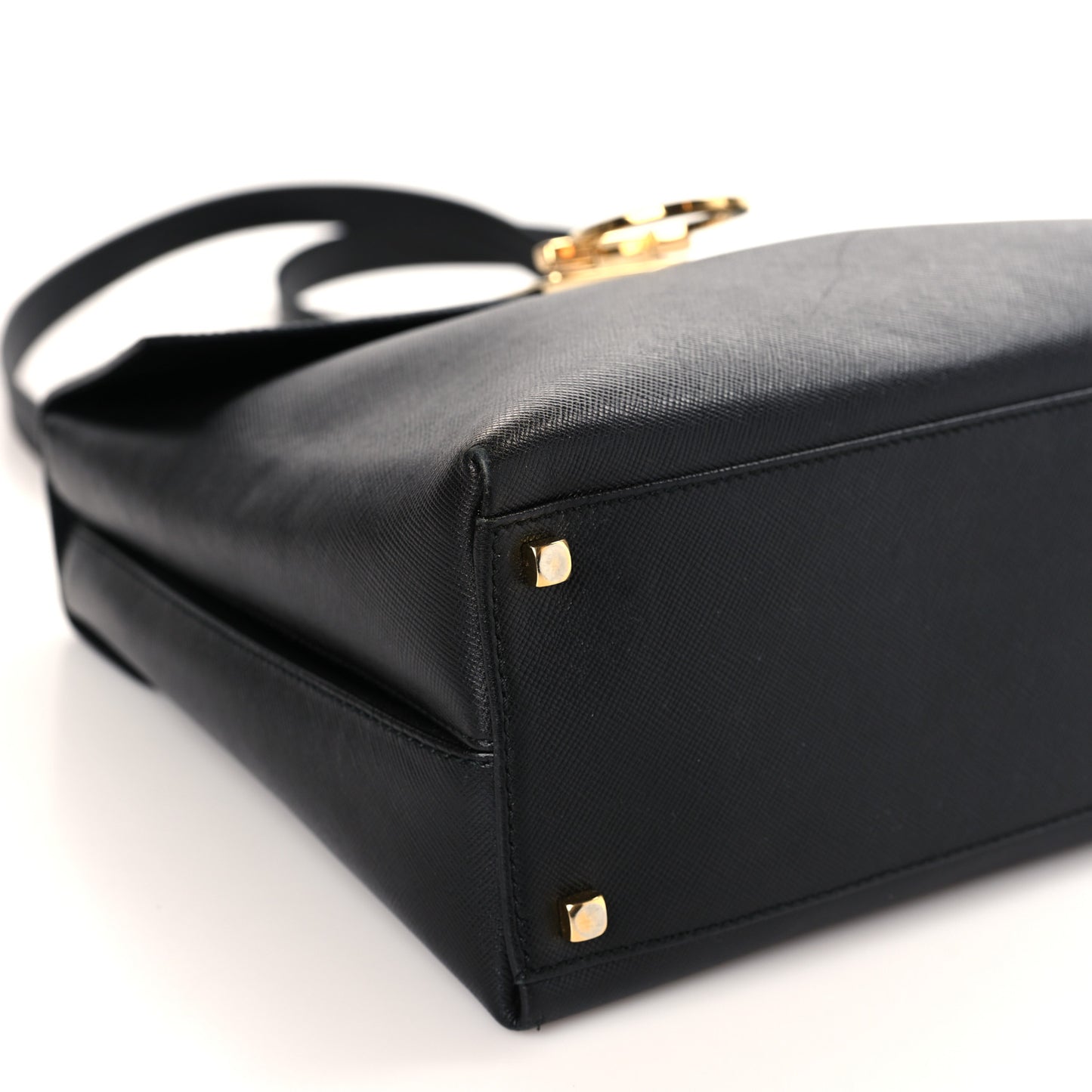 Hammered Calfskin Top Handle Bag Black