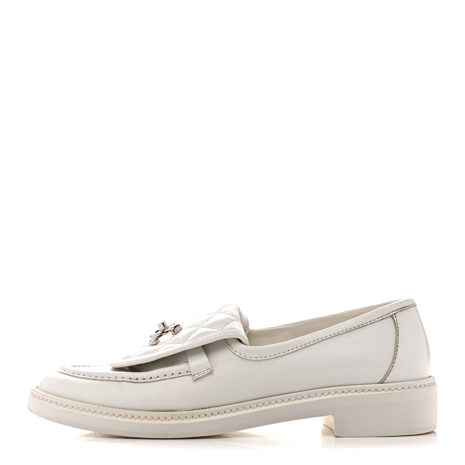 Chanel Shiny Lambskin Quilted CC Turnlock Loafers 40 White 1 of 13