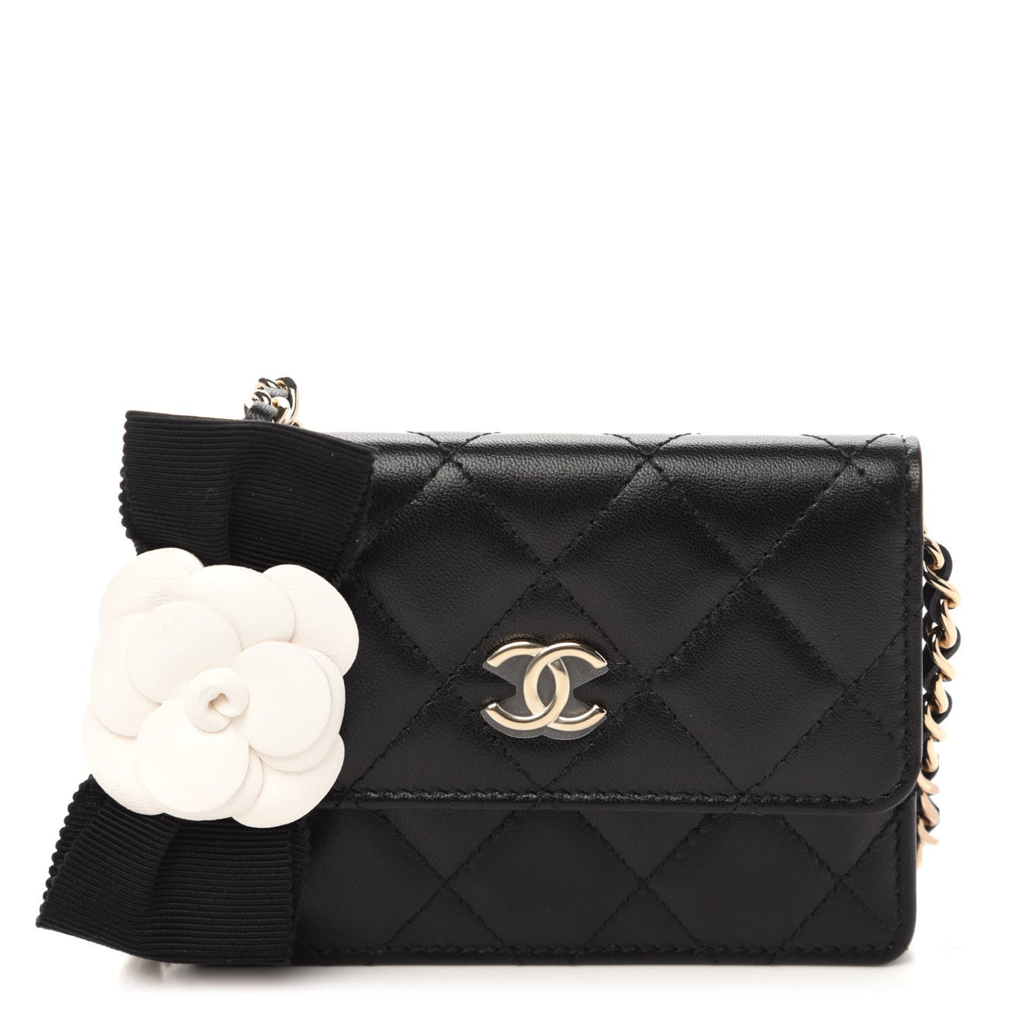 Lambskin Quilted My Chanel Lady Card Holder On Chain Black