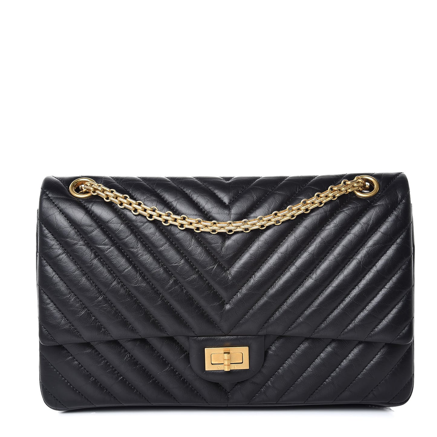 Aged Calfskin Chevron Quilted 2.55 Reissue 226 Flap Black