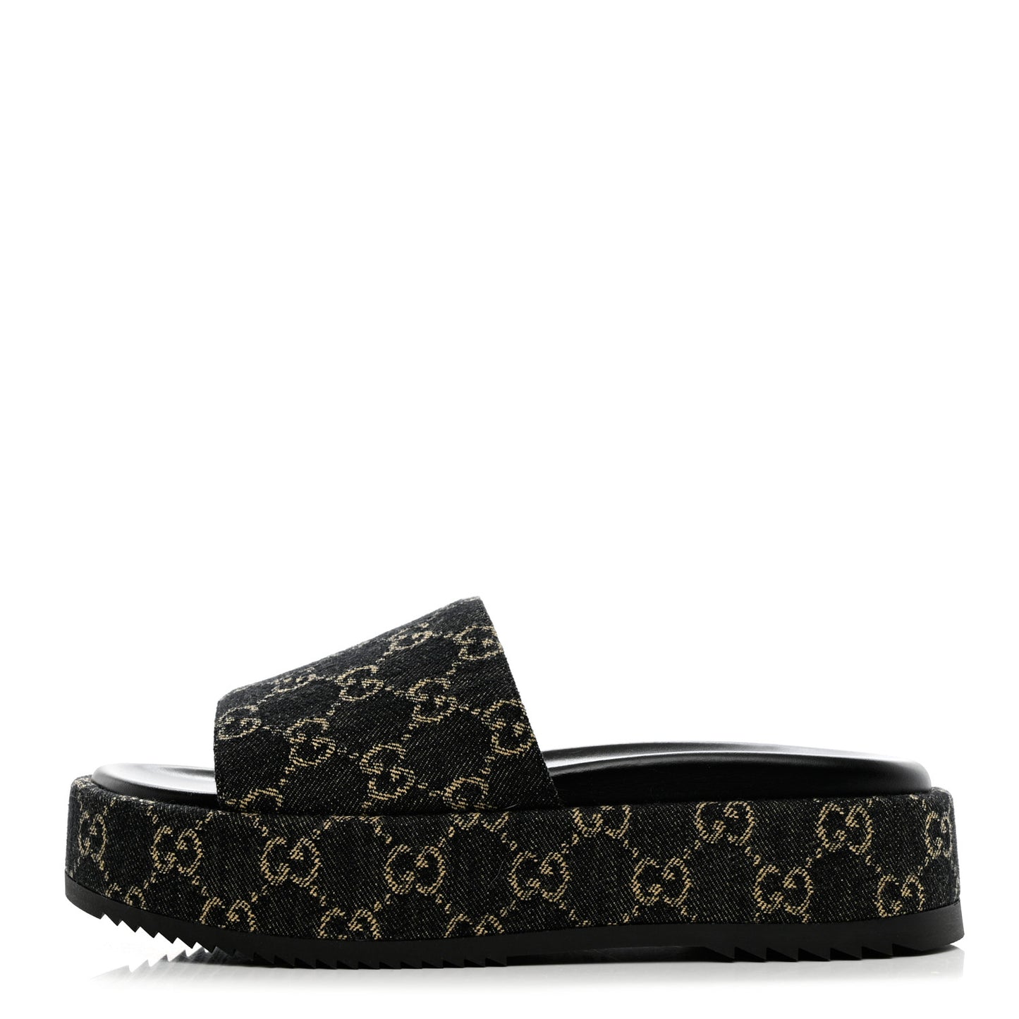 Jacquard Black Denim GG Monogram Angelina Platform 55mm Slide Sandals 40 Black Ivory