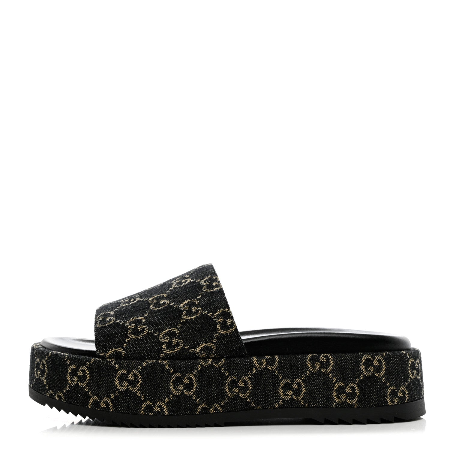 Gucci Jacquard Black Denim GG Monogram Angelina Platform 55mm Slide Sandals 40 Black Ivory 1 of 8