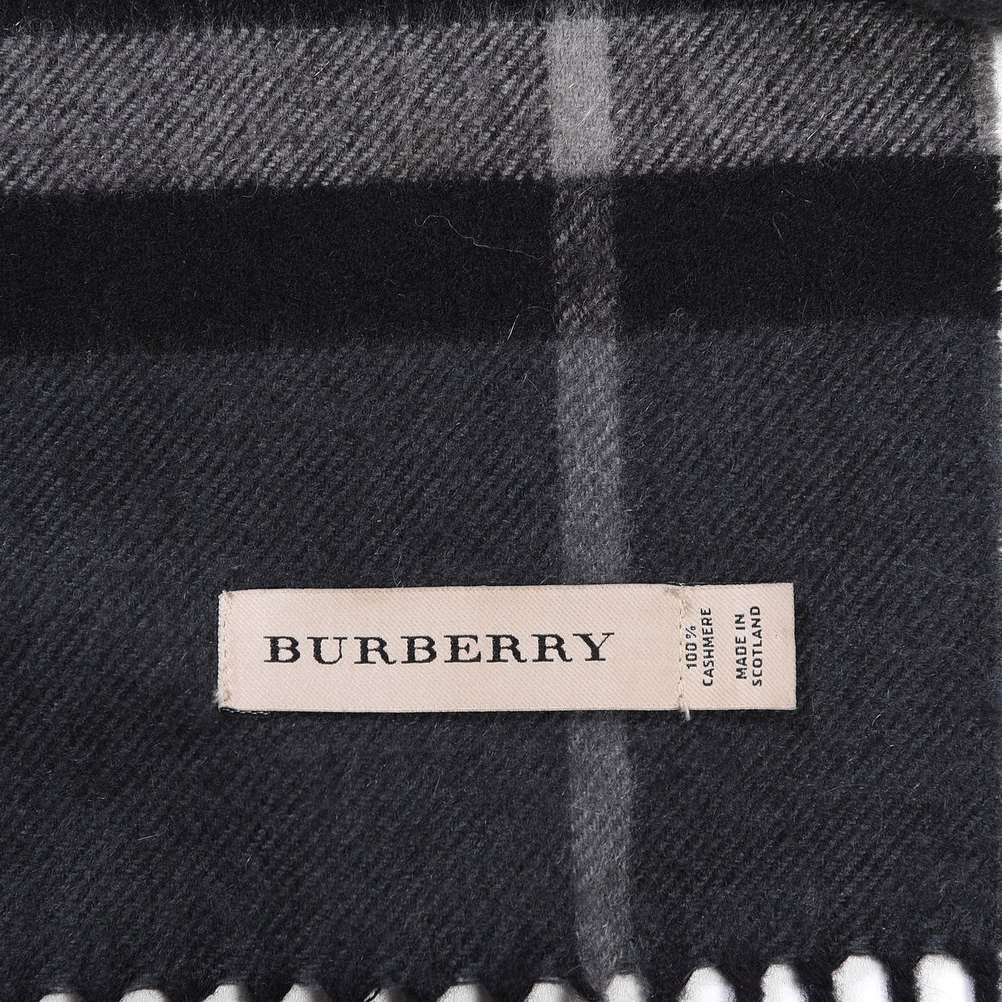 Cashmere Giant Check Fringe Scarf Charcoal