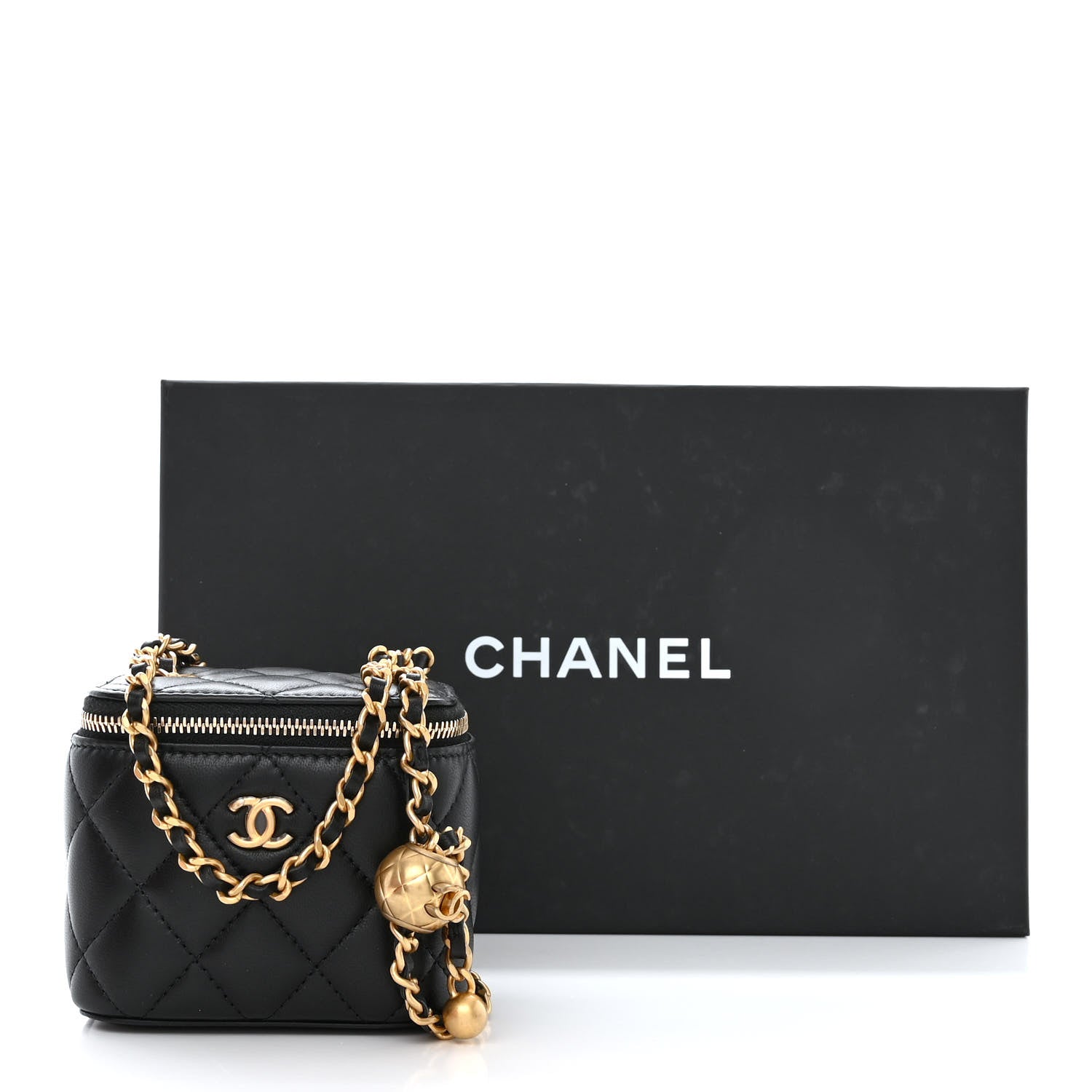 Chanel Lambskin Quilted Mini Pearl Crush Vanity Case With Chain Black 11 of 11