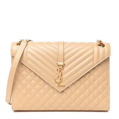 Saint Laurent Grain De Poudre Mixed Matelasse Large Triquilt Monogram Satchel Nude Powder 1 of 10