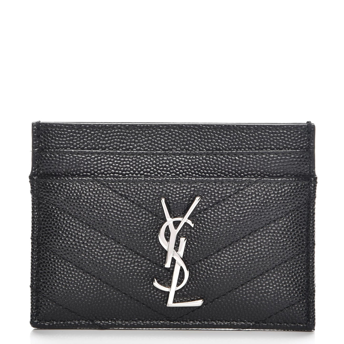 Grain De Poudre Matelasse Chevron Monogram Credit Card Case Black