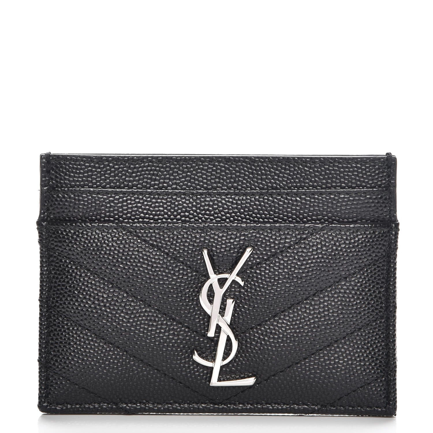 Saint Laurent Grain De Poudre Matelasse Chevron Monogram Credit Card Case Black 1 of 9