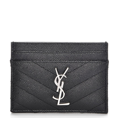 Saint Laurent Grain De Poudre Matelasse Chevron Monogram Credit Card Case Black 1 of 9