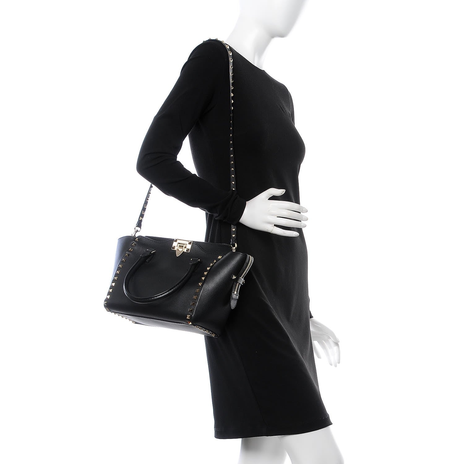 Valentino Garavani Vitello Small Rockstud Double Handle Tote Black 2 of 10