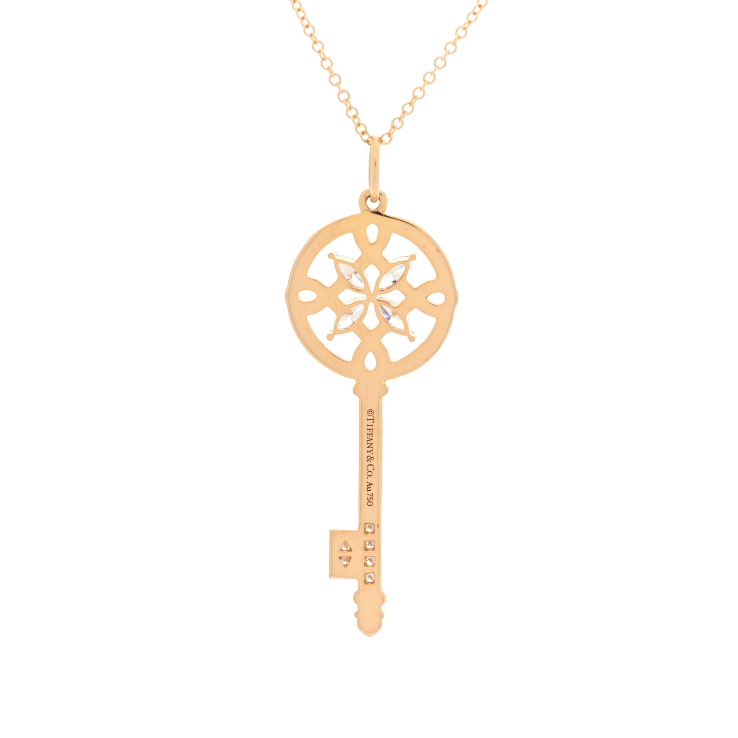 Tiffany 18K Rose Gold Diamond Round Victoria Key Pendant Necklace 5 of 5