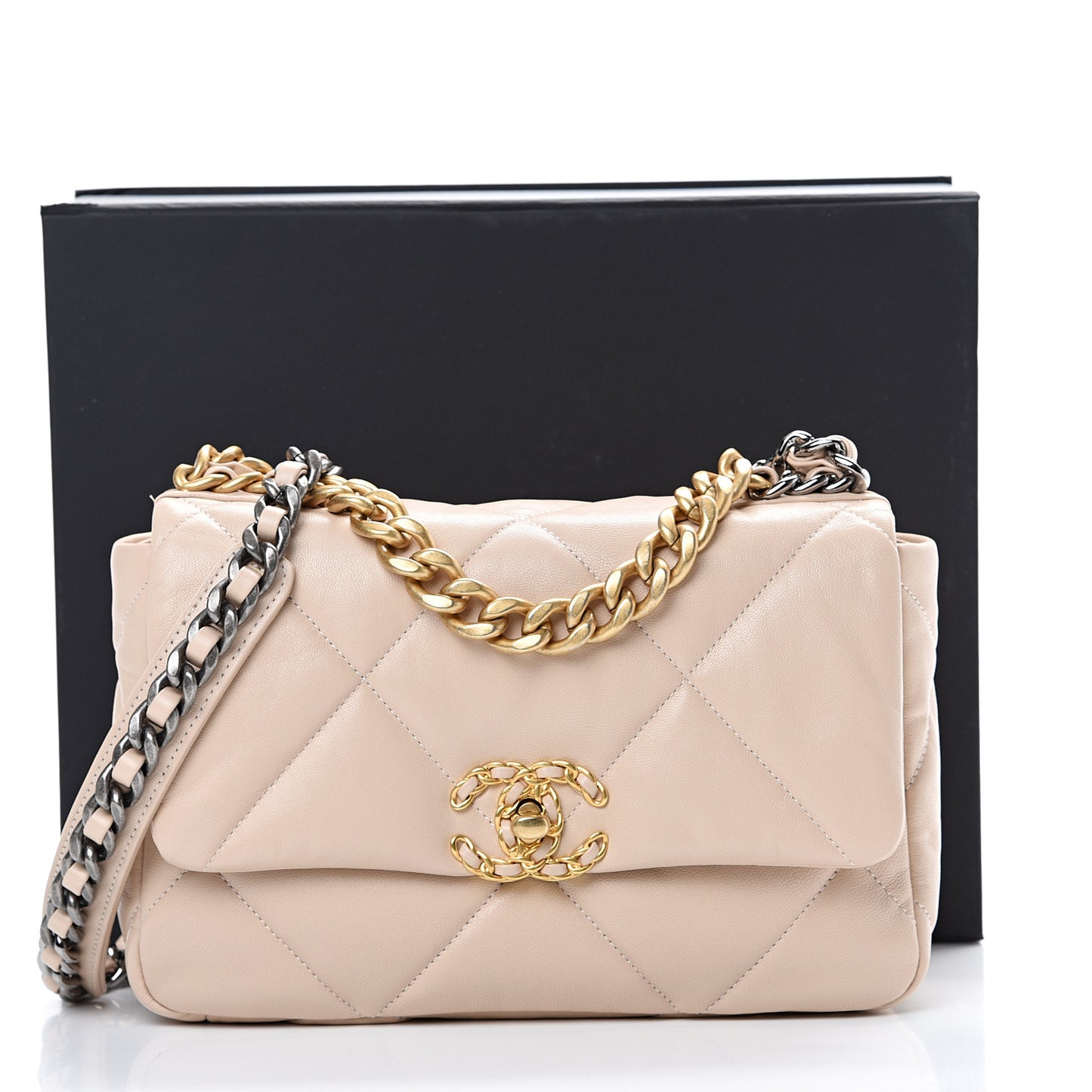 Goatskin Quilted Medium 19 Flap Beige