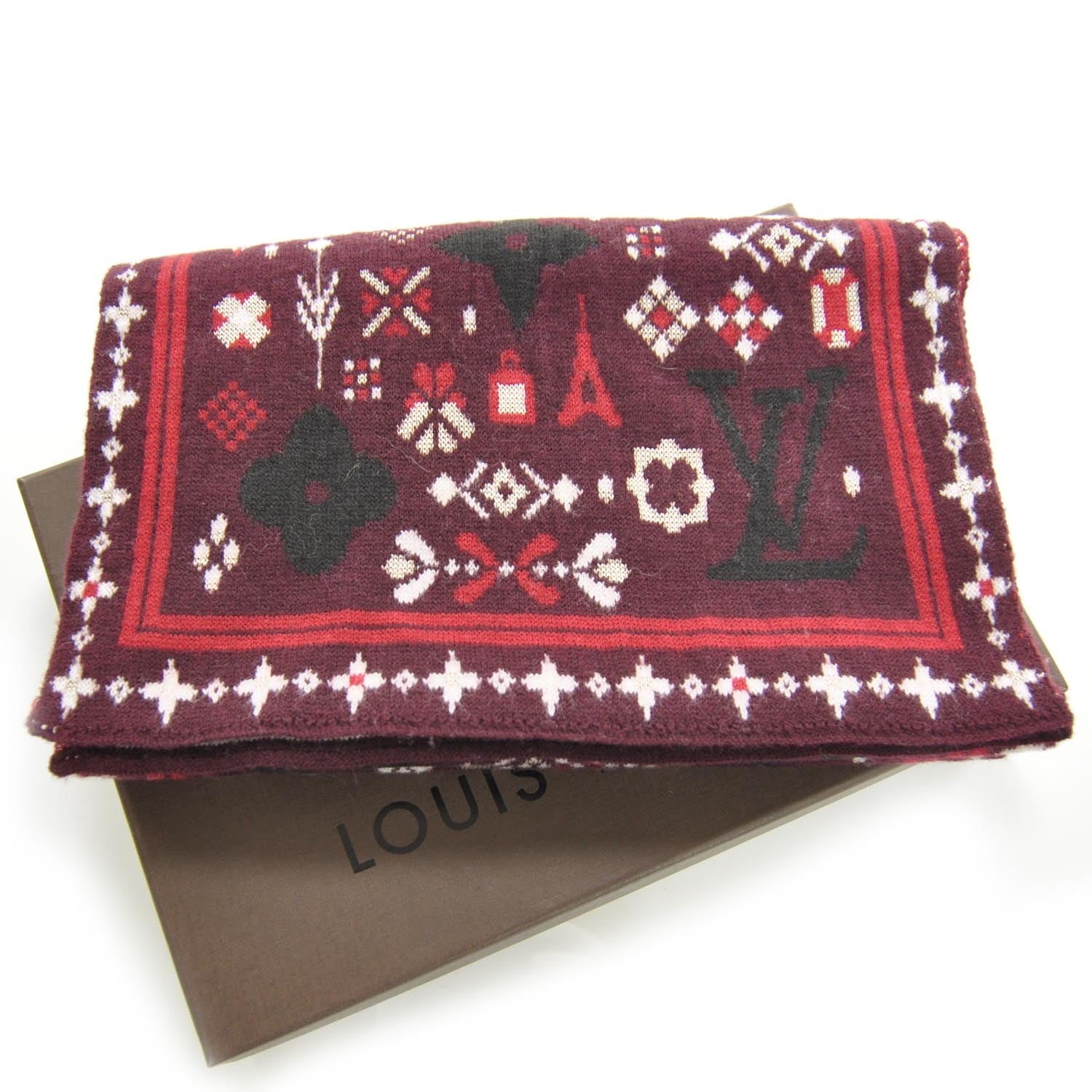 Louis Vuitton Wool Maille Flocon Scarf Scandinavian Red 3 of 4