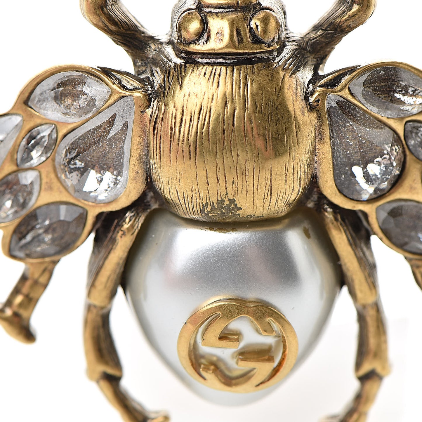 Crystal Pearl Enamel Bee Multifinger Ring M