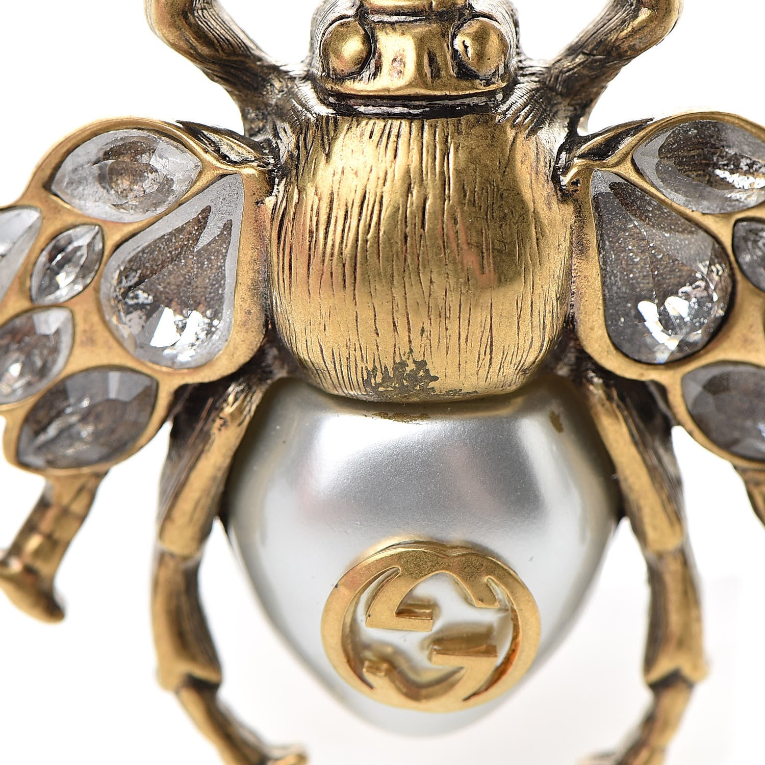 Gucci Crystal Pearl Enamel Bee Multifinger Ring M 5 of 5