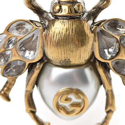 Gucci Crystal Pearl Enamel Bee Multifinger Ring M 5 of 5